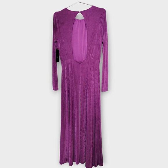 Lulus Womens Dress Sz Medium Maxi Purple Jersey Backless Long Sleeves Retro 20s‎ - Picture 2 of 16